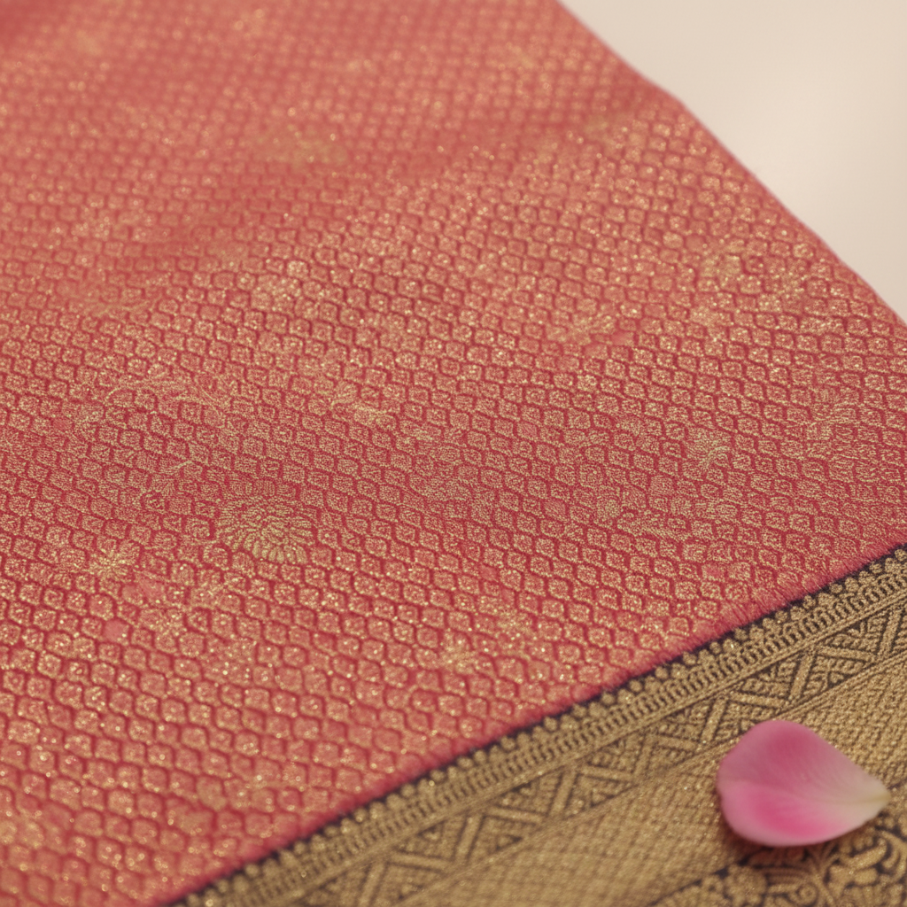 KUBERAN ROSE PINK SEMI SILK BROCADE SAREE