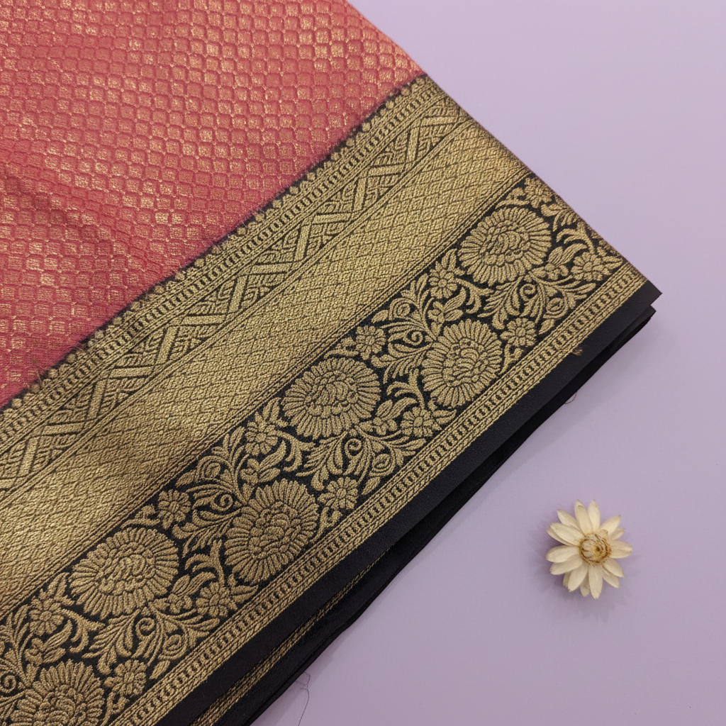 KUBERAN ROSE PINK SEMI SILK BROCADE SAREE