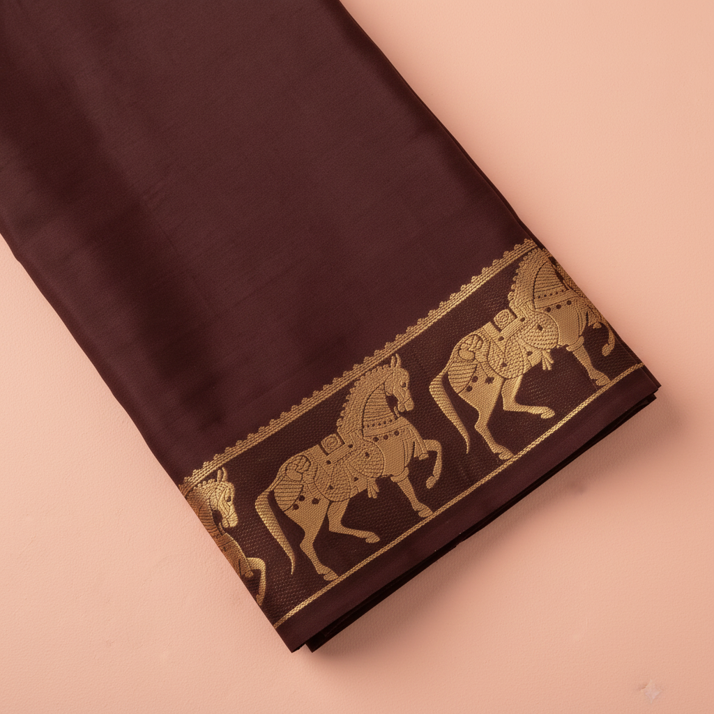 KUBERAN DARK BROWN MYSORE SILK CREPE SAREE
