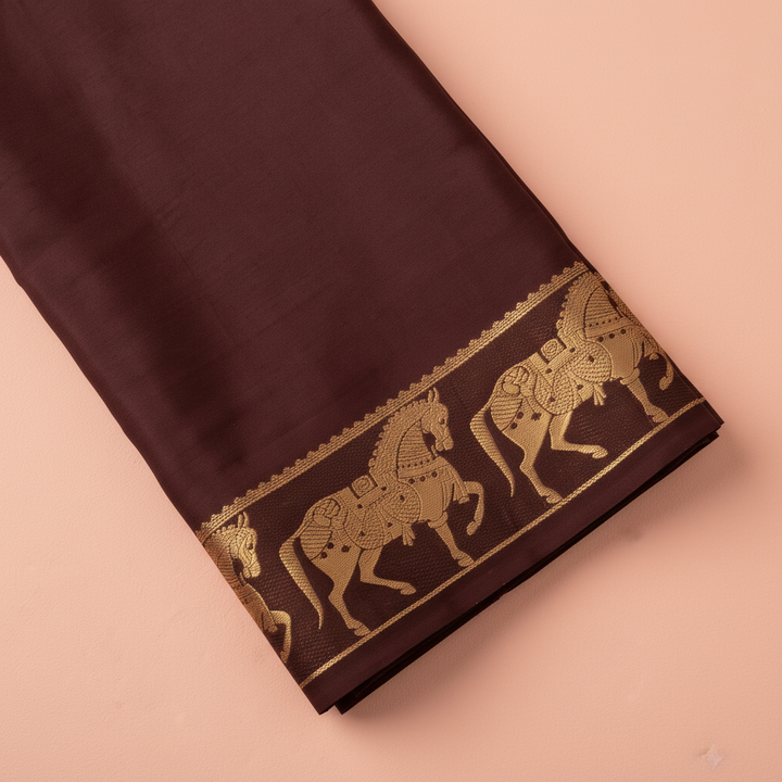 KUBERAN DARK BROWN MYSORE SILK CREPE SAREE