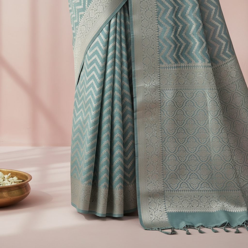 KUBERAN METALLIC BLUE BANARASI SILK SAREE
