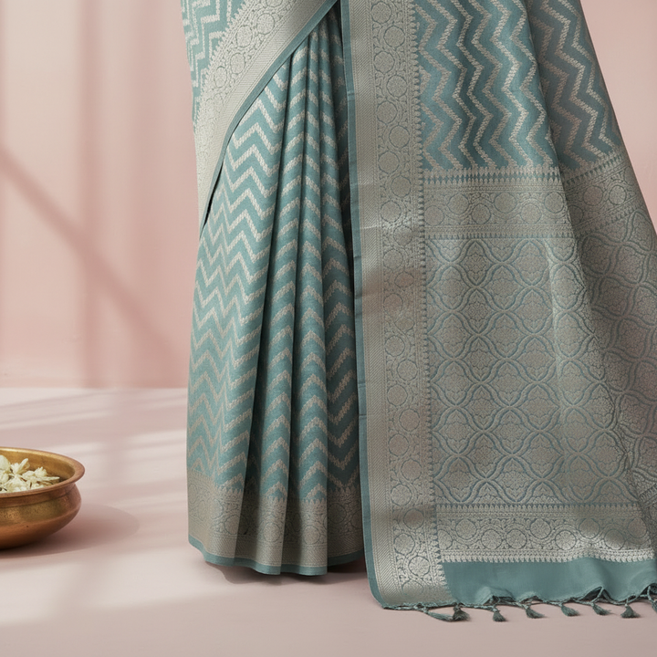 KUBERAN METALLIC BLUE BANARASI SILK SAREE
