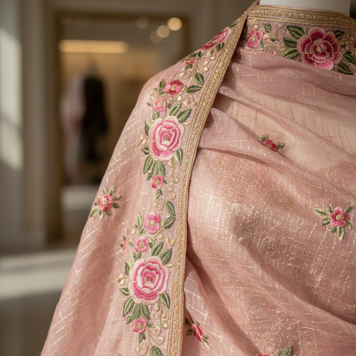 Kuberan Blush Pink Bridal Lehenga Set with Mughal Embroidery