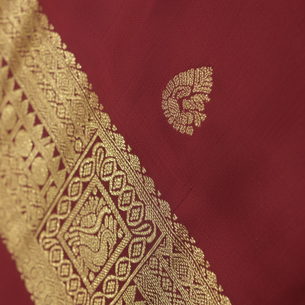 KUBERAN RED 9 YARDS PURE SILK SAREE