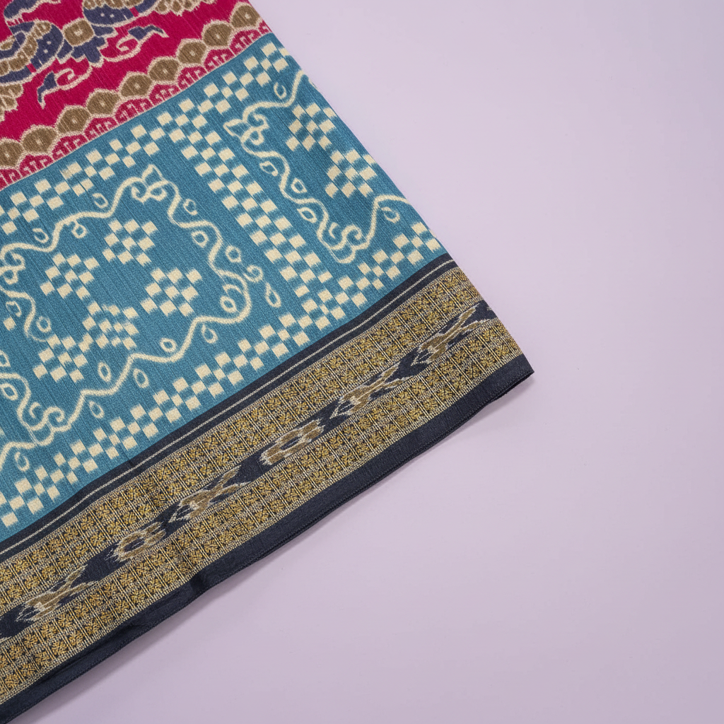 KUBERAN PINK PASHMINA FANCY IKKAT PRINT SAREE