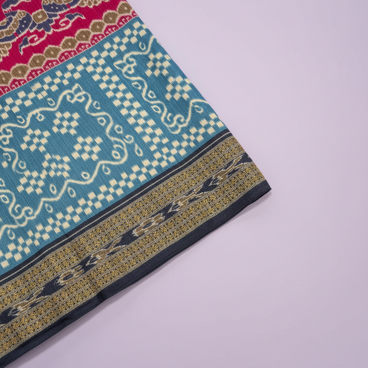 KUBERAN PINK PASHMINA FANCY IKKAT PRINT SAREE