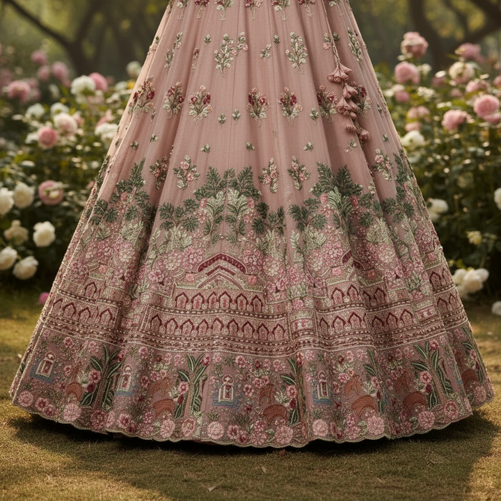 Kuberan Blush Pink Bridal Lehenga Set with Mughal Embroidery