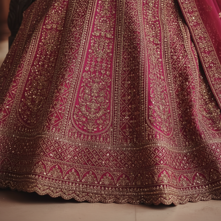 Kuberan Hot Pink Semi Bridal Lehenga Semi Stitched