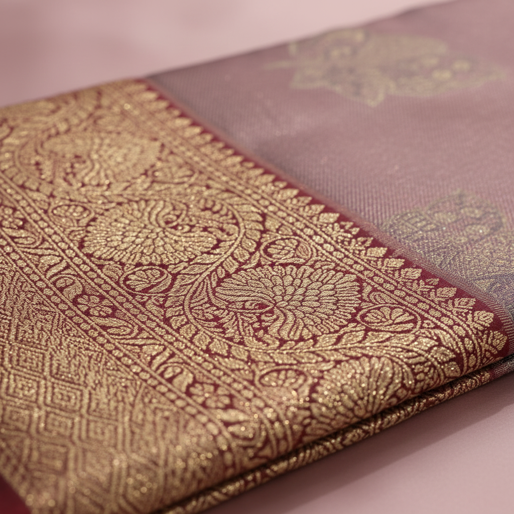 KUBERAN PINK BROCADE SEMI SILK SAREE