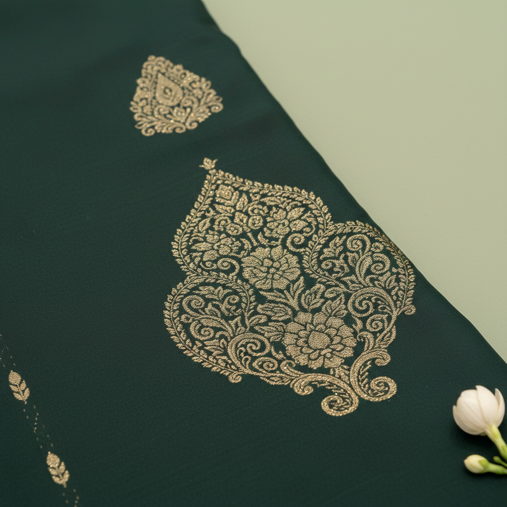 KUBERAN DARK GREEN SEMI SILK SAREE