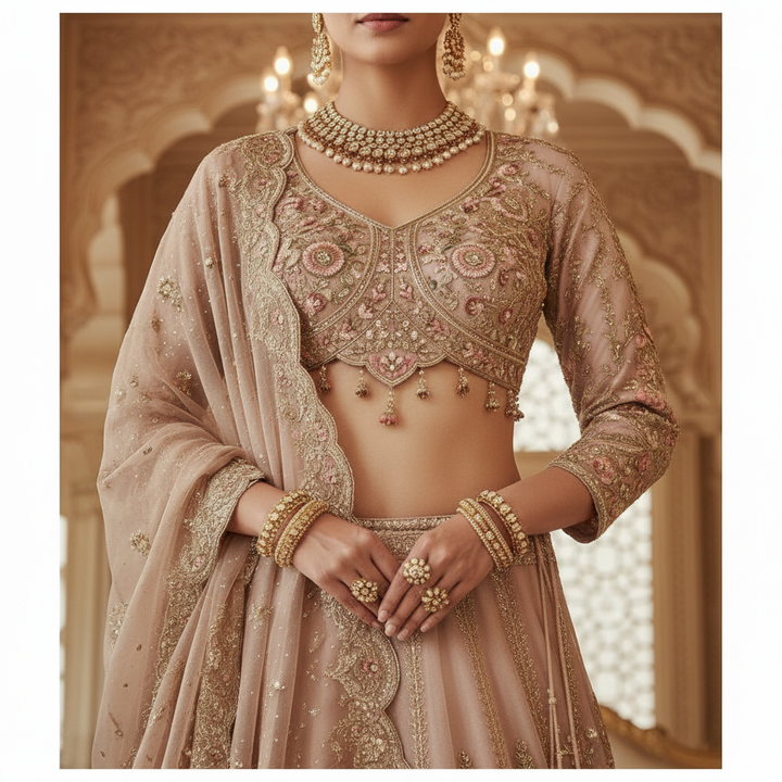 Kuberan Blush Pink Embroidered Bridal Lehenga Set