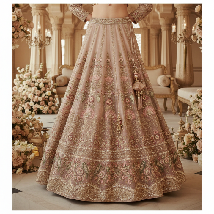 Kuberan Blush Pink Embroidered Bridal Lehenga Set
