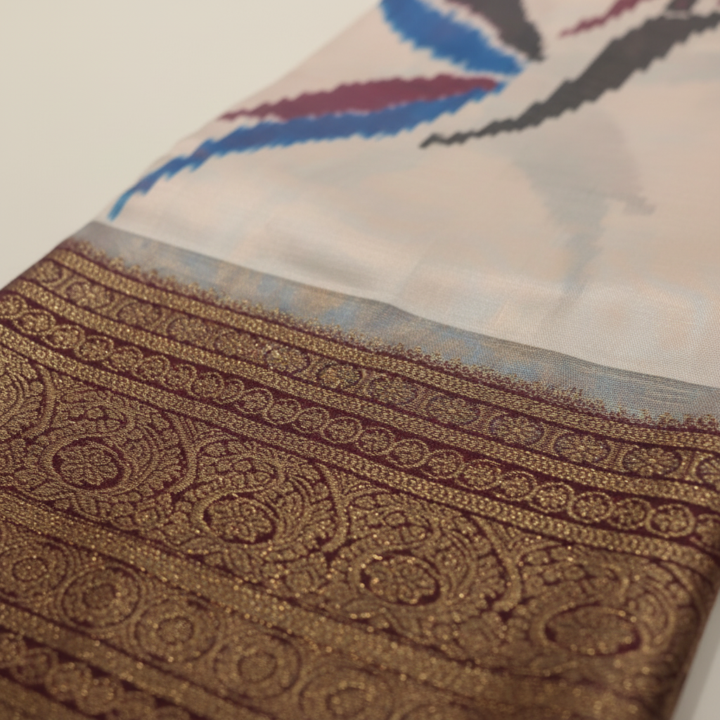 KUBERAN OFF WHITE POCHAMPALLY SILK SAREE