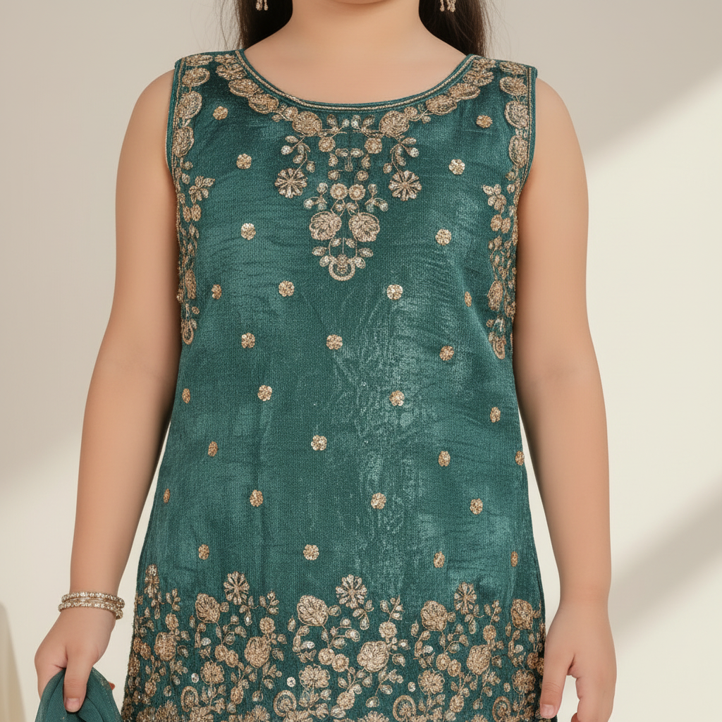Kuberan Kids Palazzo Set - Embellished Green