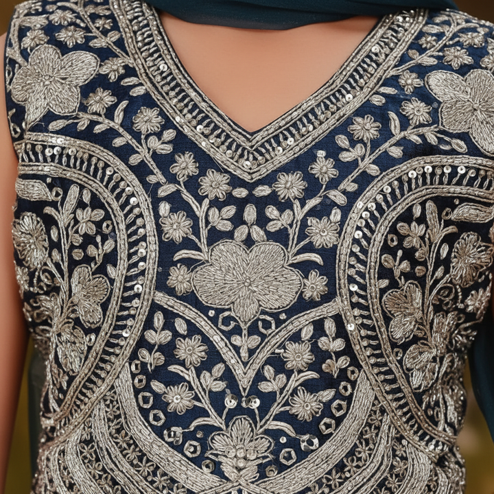 Kuberan Navy Blue Kids Embroidered Crop Top