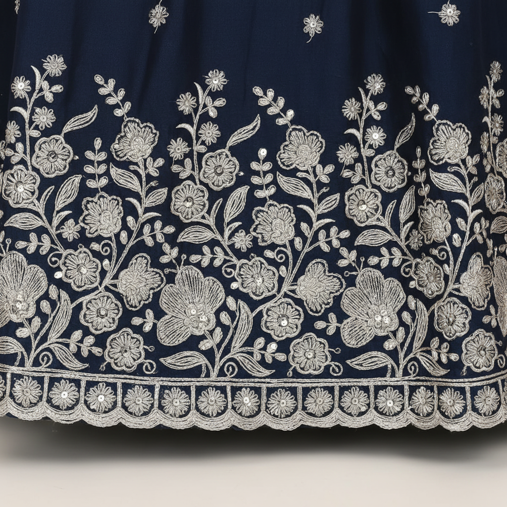 Kuberan Navy Blue Kids Embroidered Crop Top