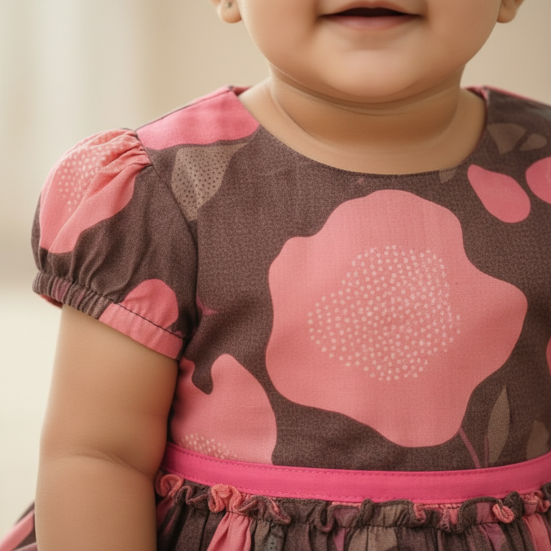 KUBERAN BROWN AND PINK FLORAL FROCK