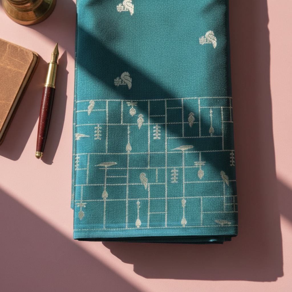 Close-up of geometric silver border pattern