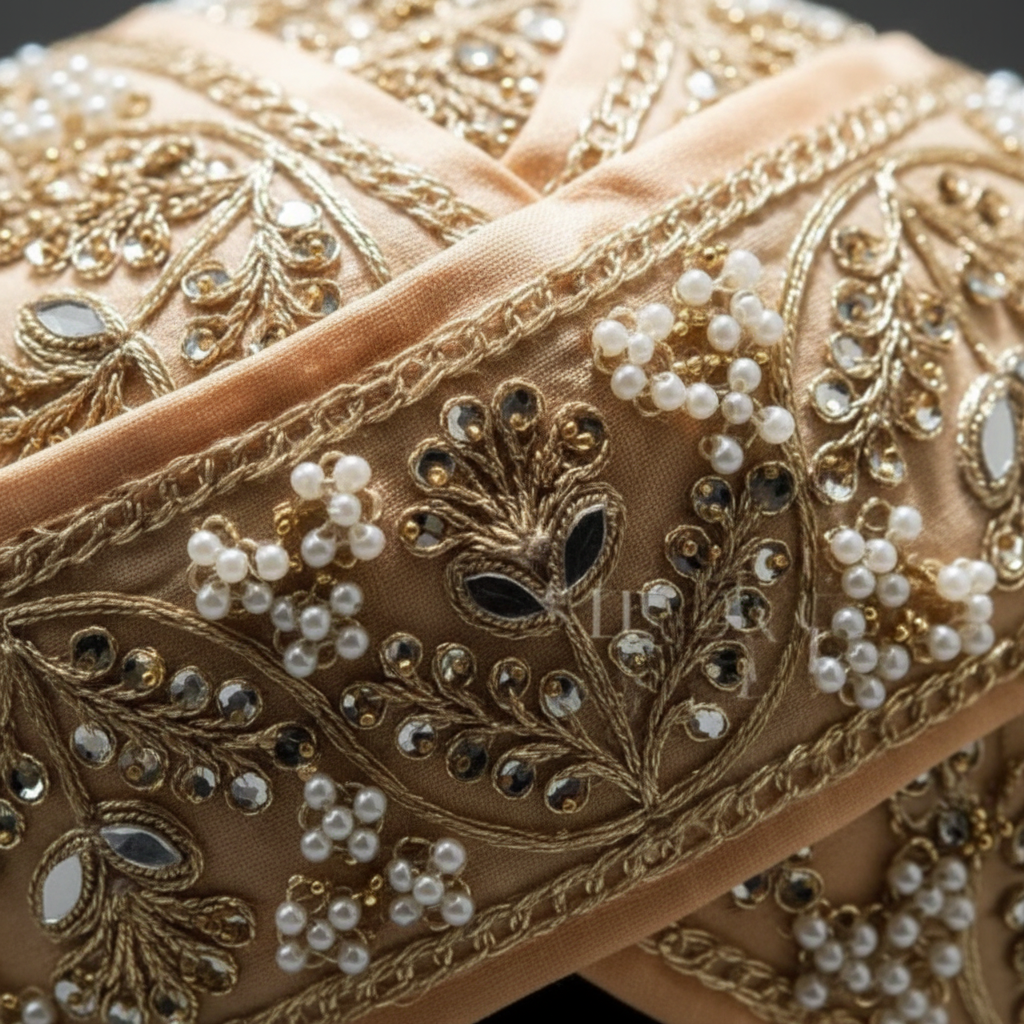 Close-up of gold beadwork
