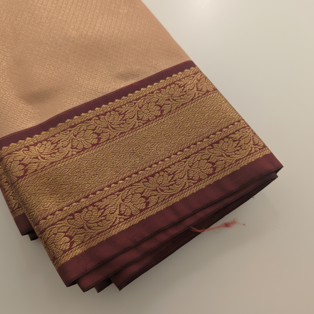 KUBERAN PEACH BEIGE SEMI SILK SAREE