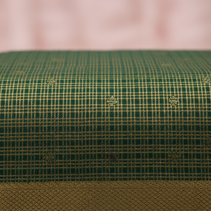 kuberan Green  green  Checkered Pattern and Orange Border Kanchipuram Silk Saree