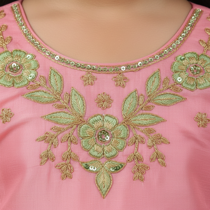 Kuberan Pink and Cream Readymade Pavada Pure Silk