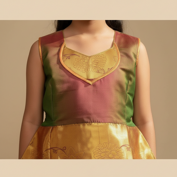 Kuberan Kids Ready  Pavada - Ombre Green Orange