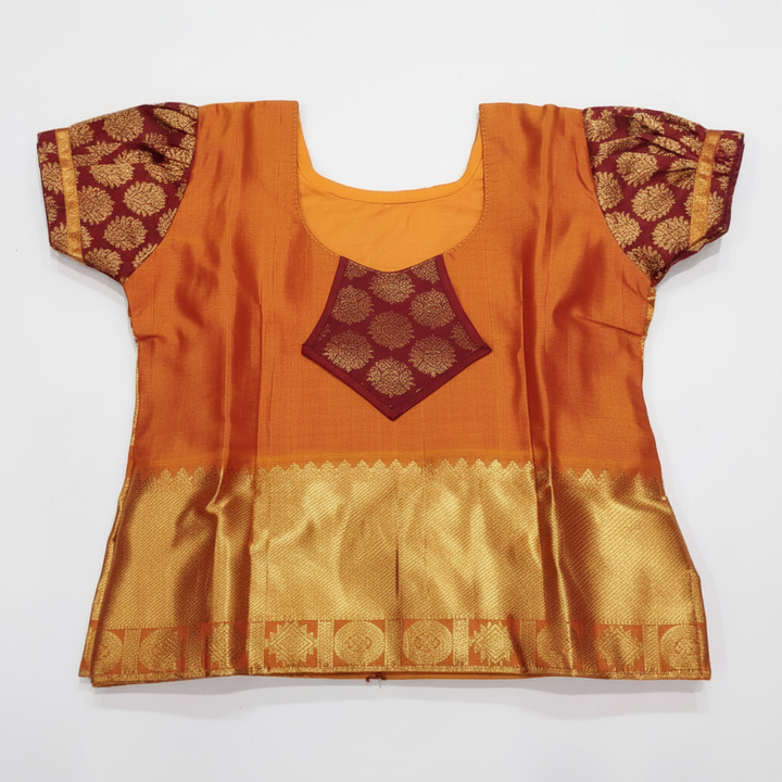Kuberan Readymade Pure Silk Pavada - Maroon Orange