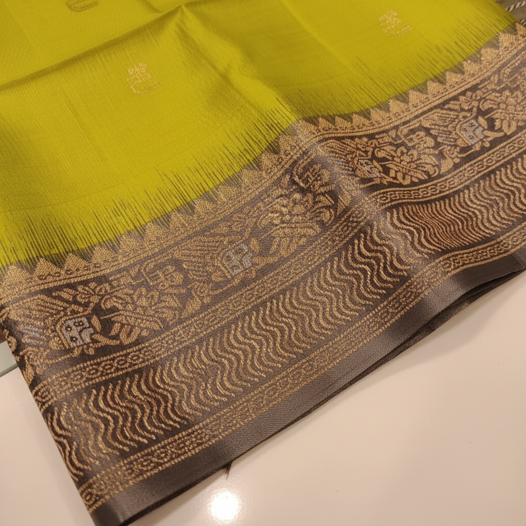 KUBERAN PARROT GREEN SOFT SILK SAREE
