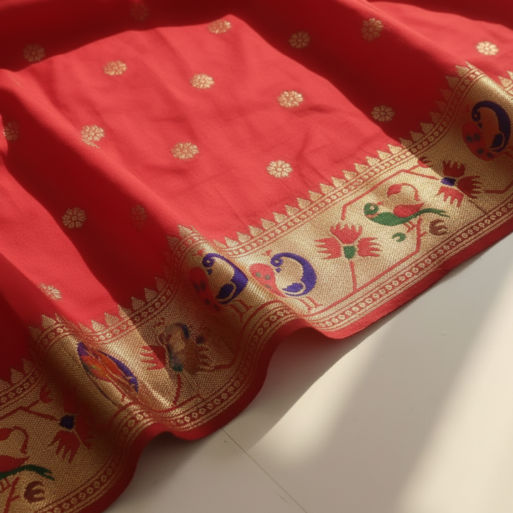 Kuberan Red Paithani Running Material