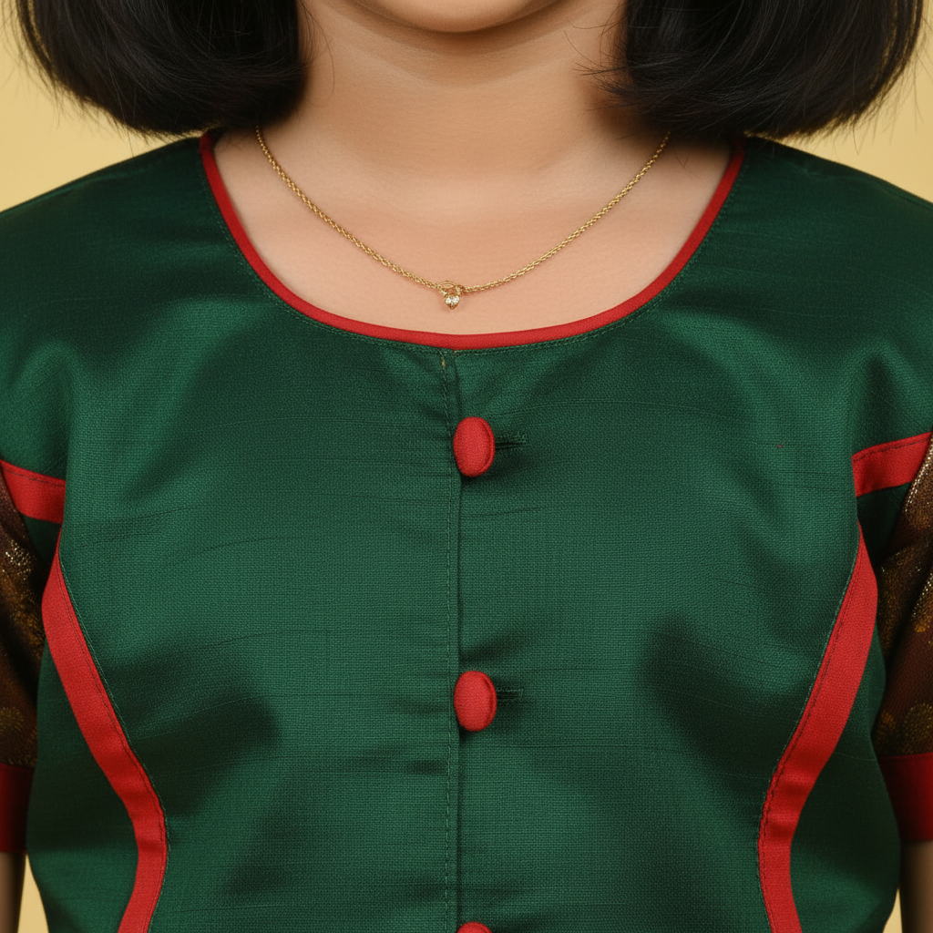 Kuberan Green and Red Readymade Pavada Pure Silk