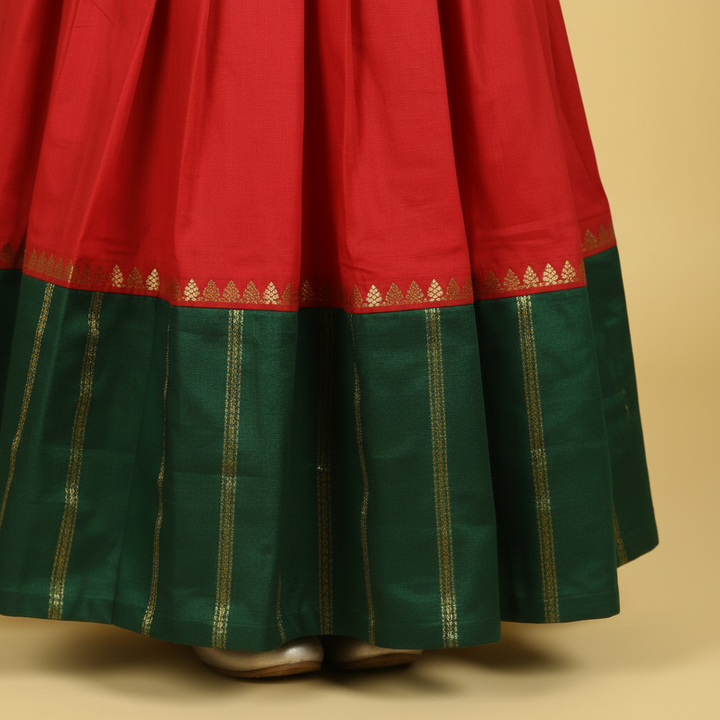Kuberan Green and Red Readymade Pavada Pure Silk