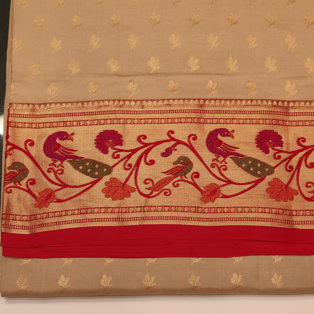 KUBERAN BEIGE RED SOFT SILK SAREE
