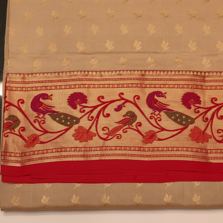 KUBERAN BEIGE RED SOFT SILK SAREE