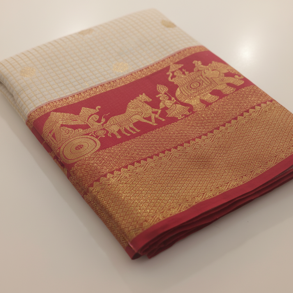 KUBERAN OFF-WHITE RED BORDER SILK SAREE