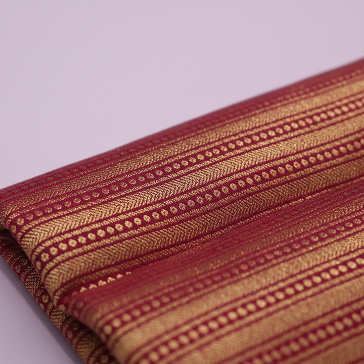 kuberan maroon Red Gold Striped Pattern and Green Border Kanchipuram Silk Saree