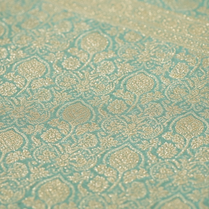 Kanchipuram Silk Saree - Mint Green with Maroon Border