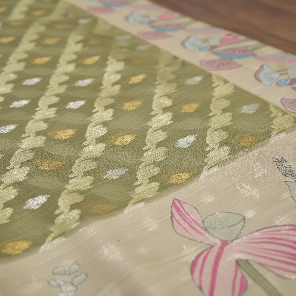 Close-up of saree fabric