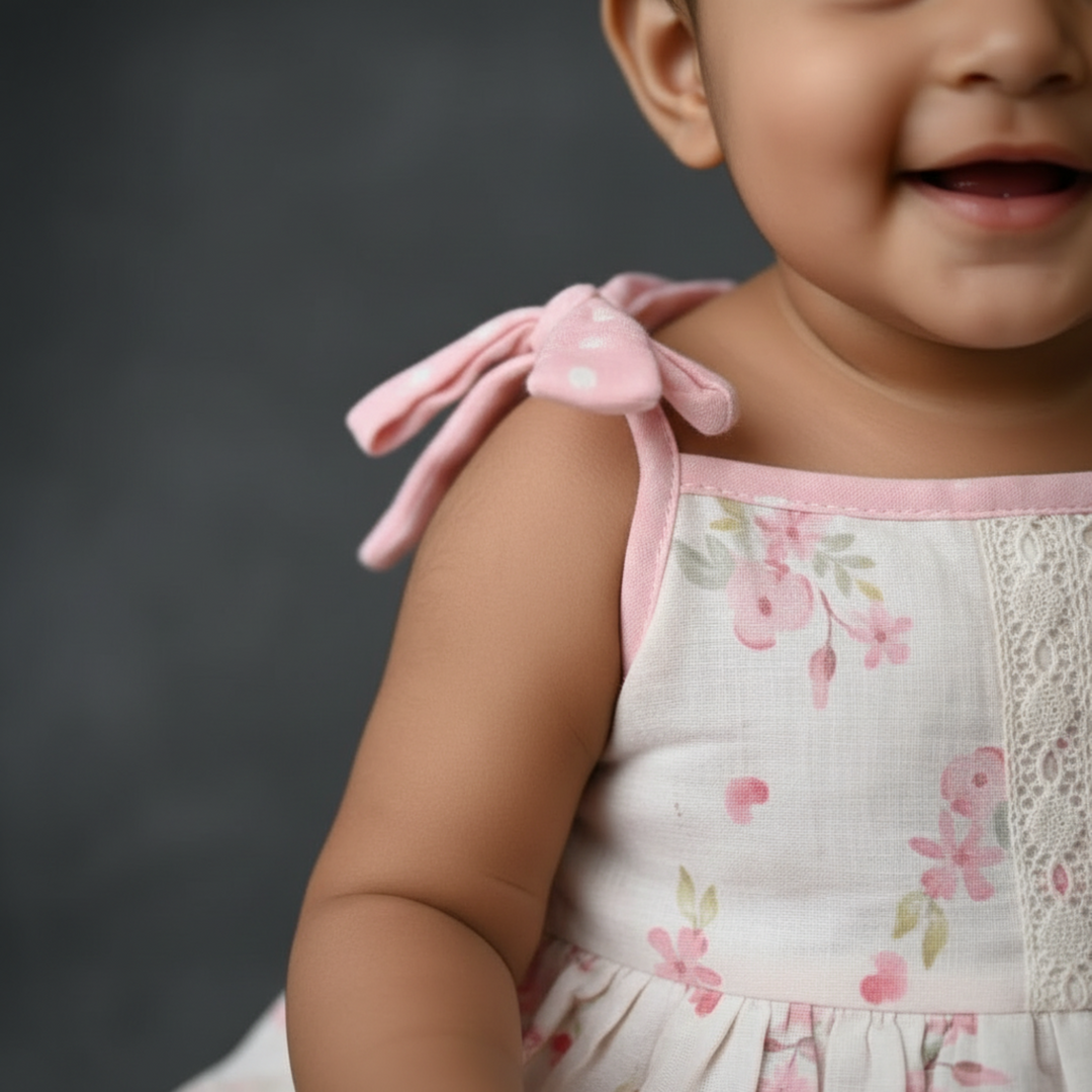 KUBERAN PINK FLORAL STRAP FROCK