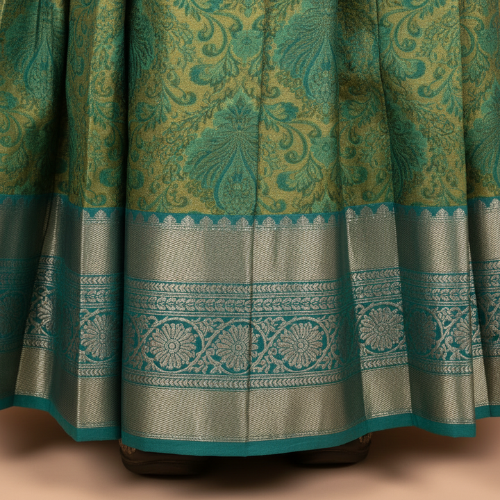 Kuberan Teal and Green Readymade Pavada Pure Silk