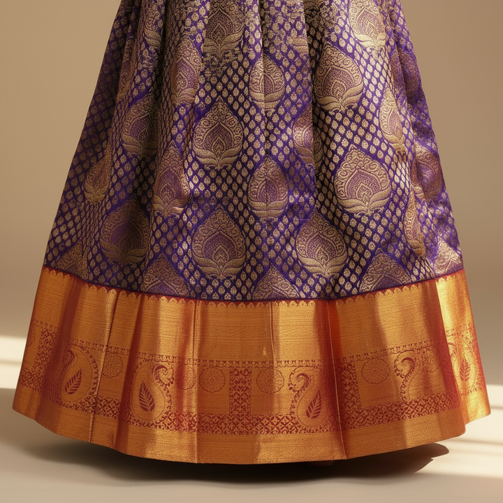 Kuberan Kids Readymade Pure Silk Pavada - Red Purple