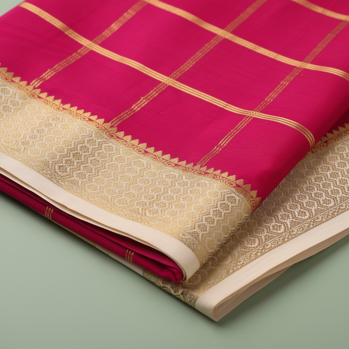 KUBERAN PINK CREAM MYSORE SILK CREPE SAREE