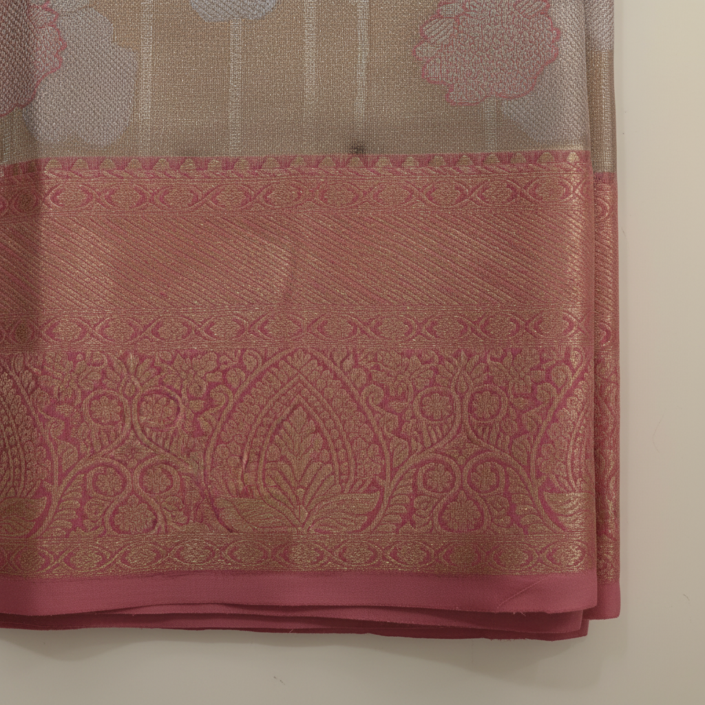 KUBERAN ROSE GOLD BROCADE SEMI SILK SAREE