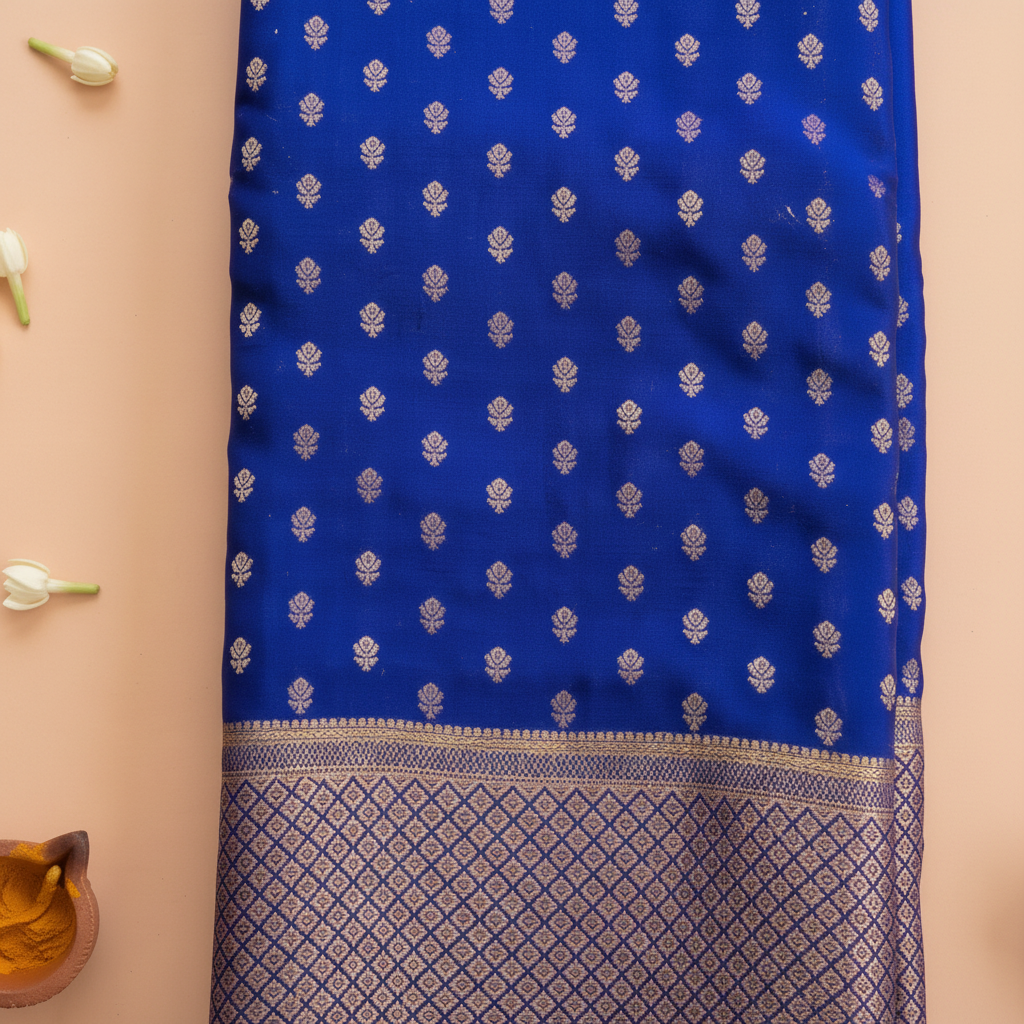 KUBERAN ROYAL BLUE MYSORE SILK CREPE SAREE
