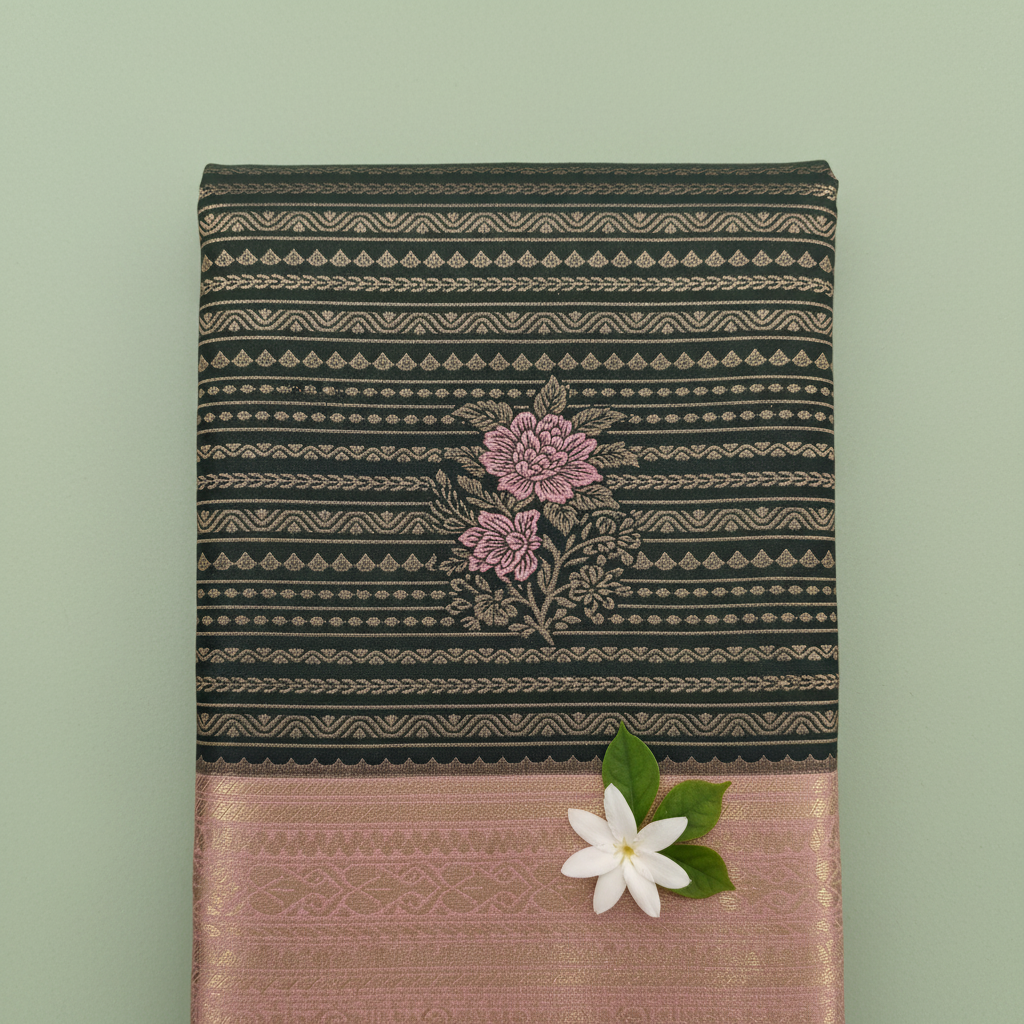 KUBERAN GREEN SEMI SILK SAREE