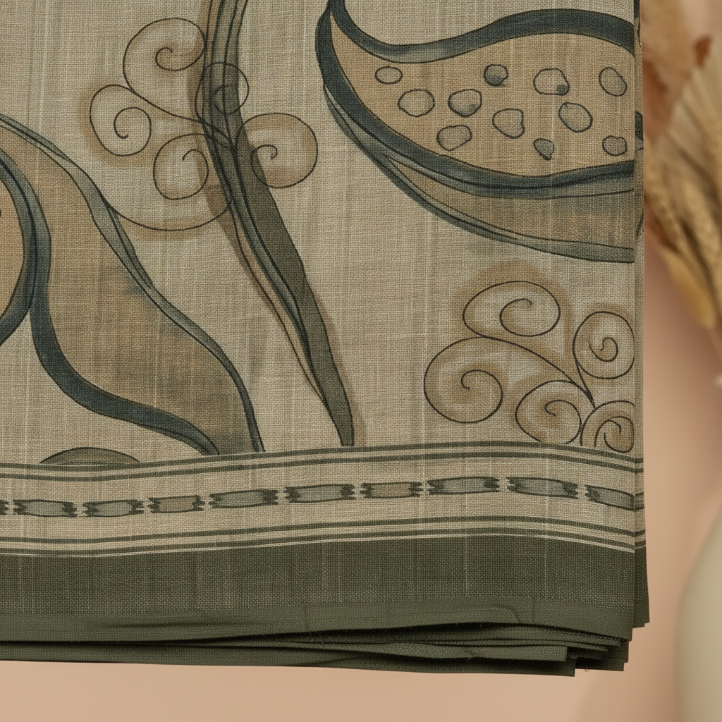KUBERAN BEIGE PRINTED RAW SILK SAREE