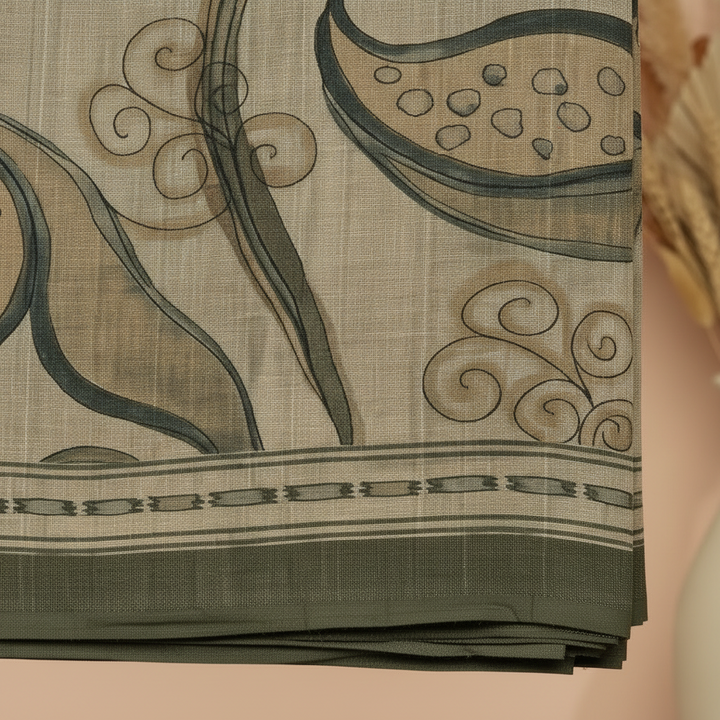 KUBERAN BEIGE PRINTED RAW SILK SAREE