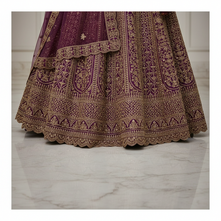 Kuberan Semi Bridal Purple Embroidered Lehenga Semi Stitched