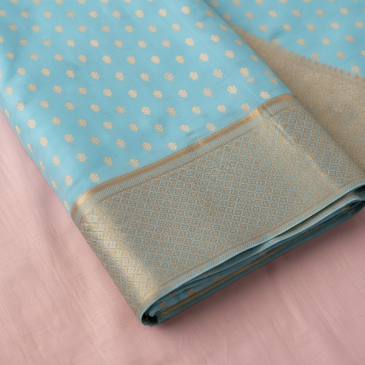 KUBERAN AQUA BLUE MYSORE SILK CREPE SAREE