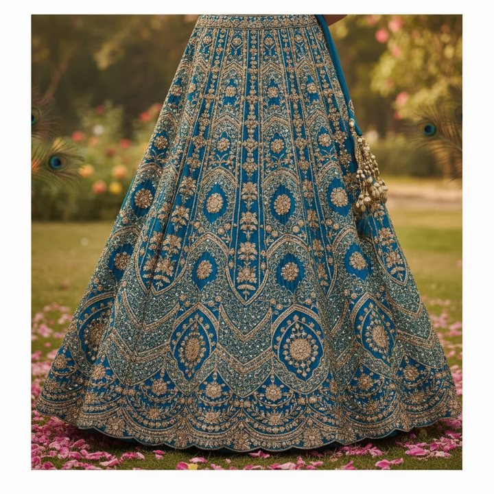 Kuberan Teal Blue & Pink Lehenga Semi stitched